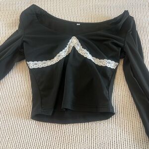 Elegant Black Lace Trim Women's Top
